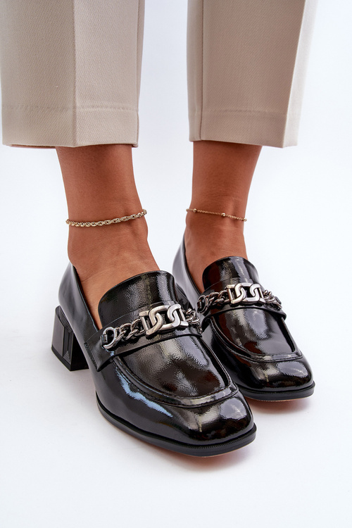 Black Patent Leather Court Shoes with Block Heel S.Barski MR38-960