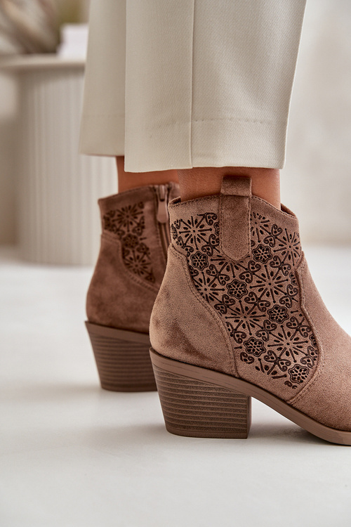 Botki Kowbojki Eko Zamszowe Ażurowe S.Barski HY42-944 Brązowe