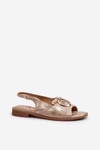 Elegant Women's Sandals with Gold Embellishment on Flat Heel Gold S.Barski KV27-053
