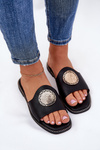 Eco Leather Slides On Flat Heel With Decoration Black Tatereia