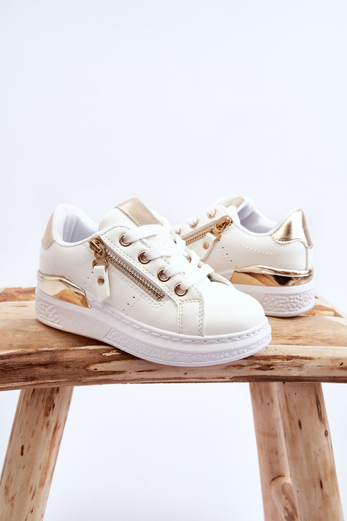 Children's Sport Shoes With Decorative Zipper White-Gold Rocco