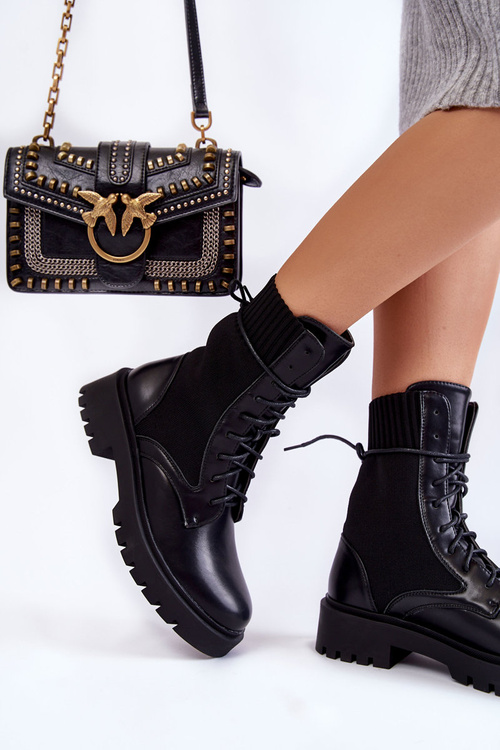 Botki Skóra Skarpetkowe Sznurowane Czarne Riston