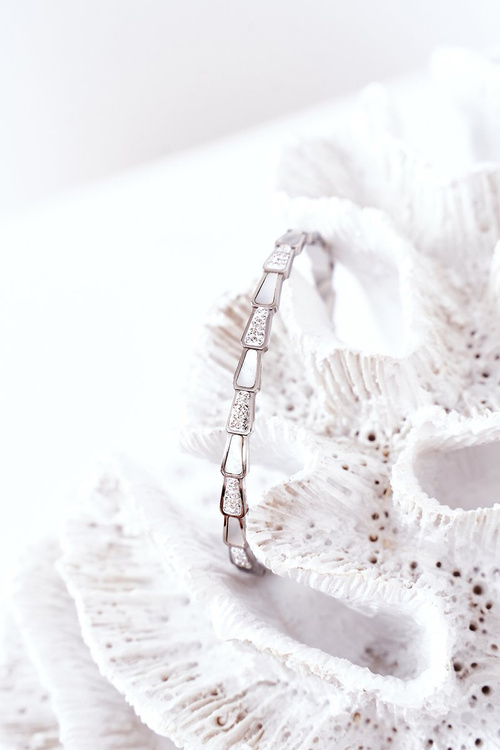 Steel Bracelet with Cubic Zirconia And Pearl Silver