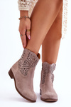 Women's Suede Openwork Boots Leski Shoes 3301 Cappuccino