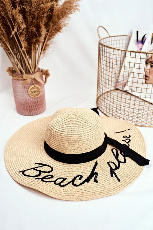 Women's Hat 100% Paper Beige A large-brimmed Beach Please