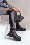 Knee High Boots With Flat Heel Black Feliri
