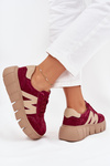Damskie Sneakersy Platforma Zamsz Bordowe Vinceza 79561