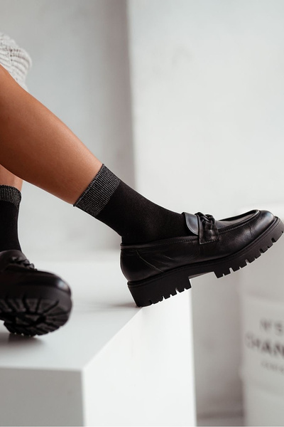 Bawełniane Damskie Skarpetki Z Lureksowym Ściągaczem Czarne