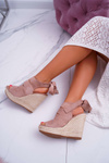 Women's Sandals On Stiletto Heels Linen Tied Beige Cantare