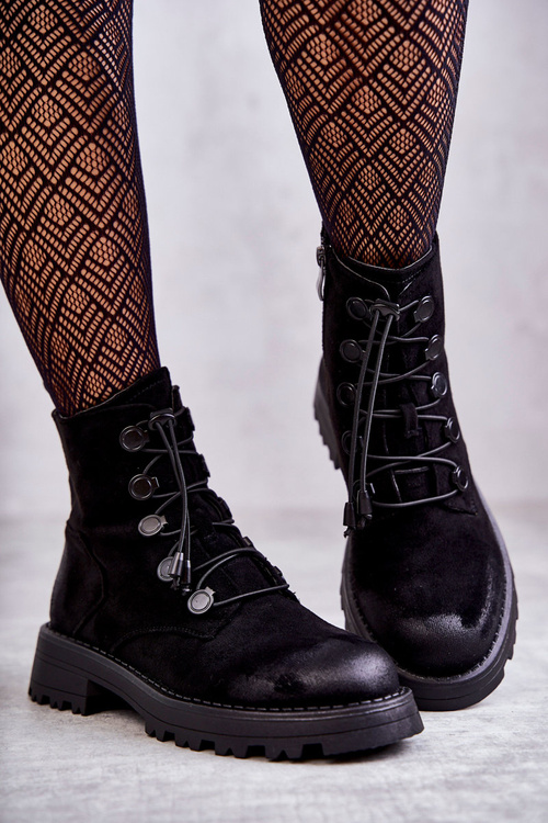 Women's Suede Warm Boots With Ribbed Black Helia