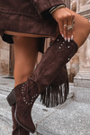 Kozaki Kowbojki Damskie Zdobienie Obcas Słupek Czekoladowe Darella