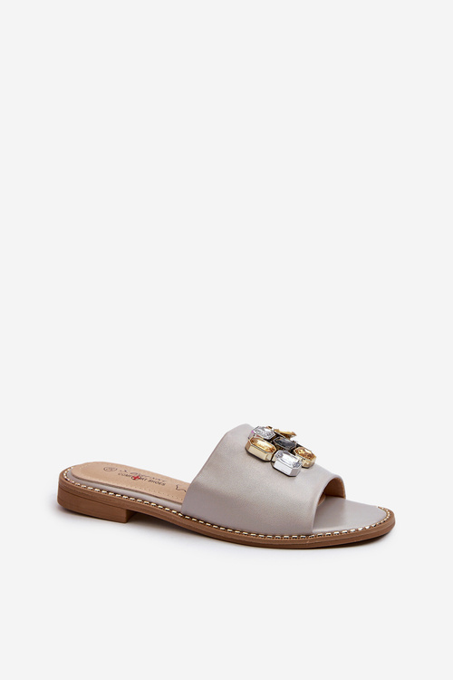 Damskie Klapki Z Ozdobami Beżowe S.Barski KV27-031