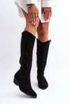 Zazoo 2909 Suede Cut-Out Boots with Low Heel Black
