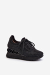 Women's Wedge Sneakers Adorned with Zirconia D&A MR38-377 Black