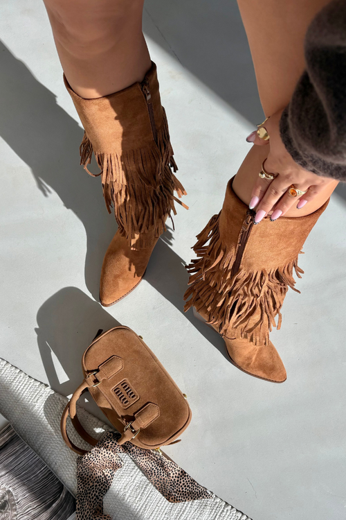 Insulated Cowboy Boots Women's With Fringes Camel Brivina