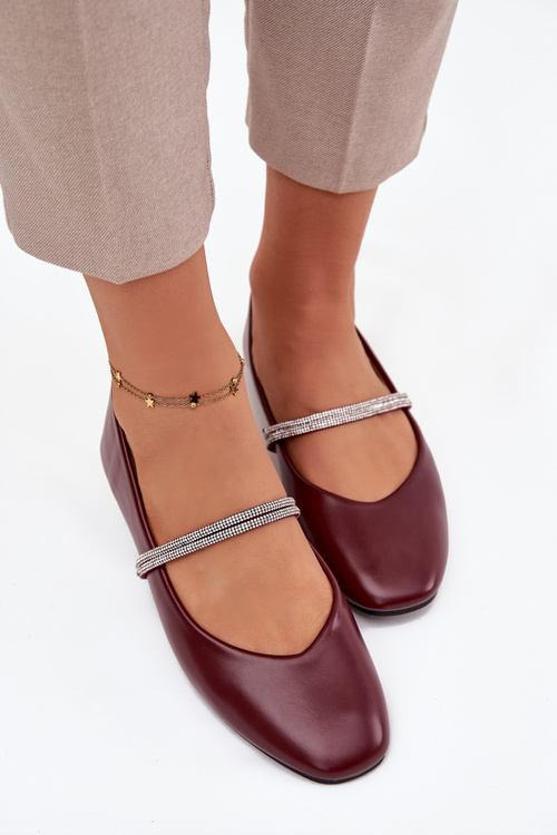 Women's Ballerinas With Shiny Straps Burgundy Ilirene
