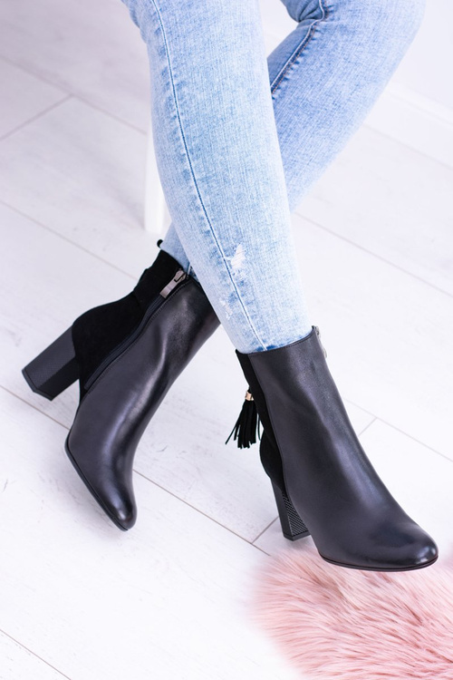 Czarne Damskie Botki Na Słupku Laura Messi 1821