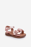 Children's Sandals Adorned with Flowers Fastened with Velcro Pink Fagossa