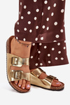 Women's sandals on cork platform with buckles golden Vesina