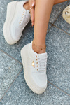 Women's Sneakers Made of Faux Leather on Chunky Platform Light Beige Chrisstin
