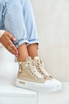 Trampki Damskie Wysokie Platforma Beżowo-Złote Averira