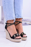 Black Sandals on platforms Espadrilles studded with rhinestones Narumi