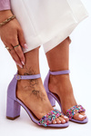 Fashionable Sandals With Stones High Heels Purple Love Me