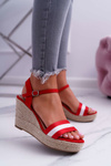 Ladies' Sandals with Heels Linen Red Renew