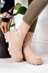 Elastic Fabric Boots On The Platform Beige Inspiration
