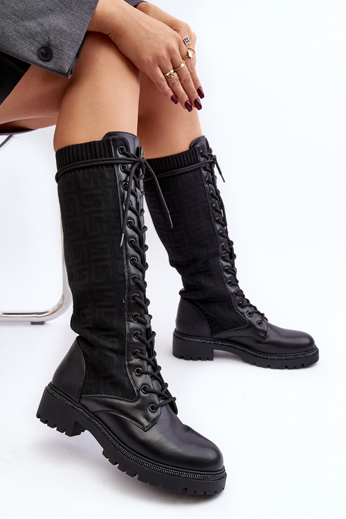 Women's lace-up boots with elastic upper black Virxinia