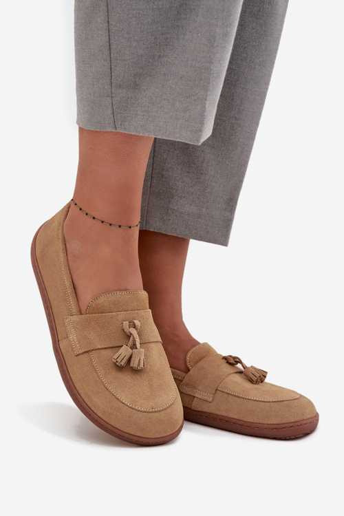 Damskie Mokasyny Barefoot Z Naturalnego Zamszu Beżowe Zazoo 322