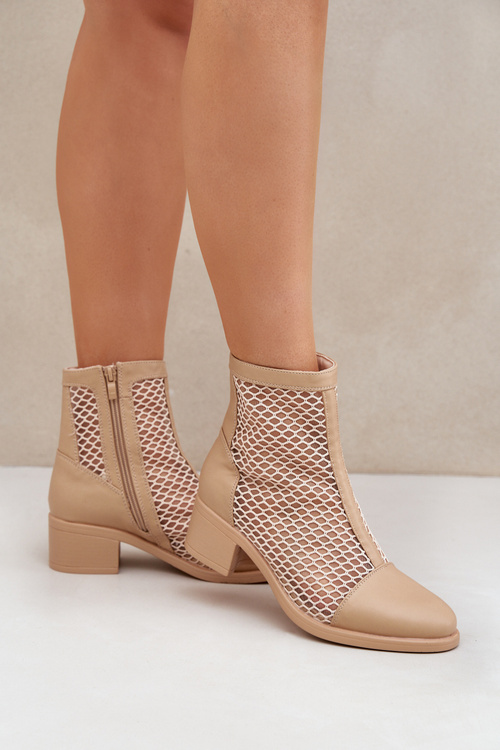 Ladies Mesh Ankle Boots With Heel Beige Lithyia