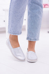Damskie Srebrne Skórzane Slip On Frela