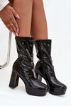 Patent leather women's ankle boots on platform and wedge heel black Calvessa