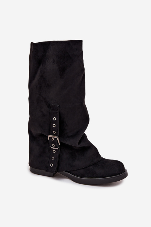 Women's Boots With Wrinkled Shaft And Buckle Black Ophelis