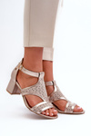 Women's Leather Sandals With Heel Maciejka 06459-25 Beige-Gold