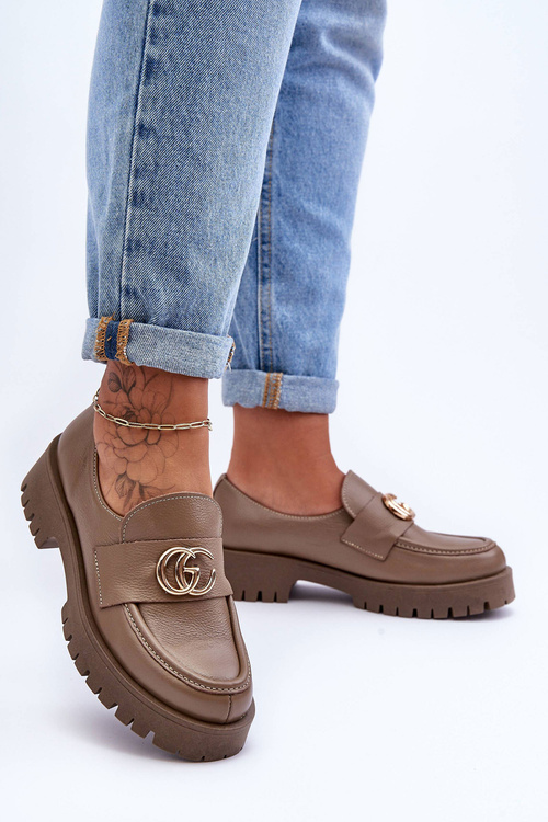 Women's Leather Half-Boots with Ornament Dark Beige Rosefalls