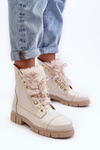 Leather Women's Boots With Faux Fur Light Beige Lewski 3296