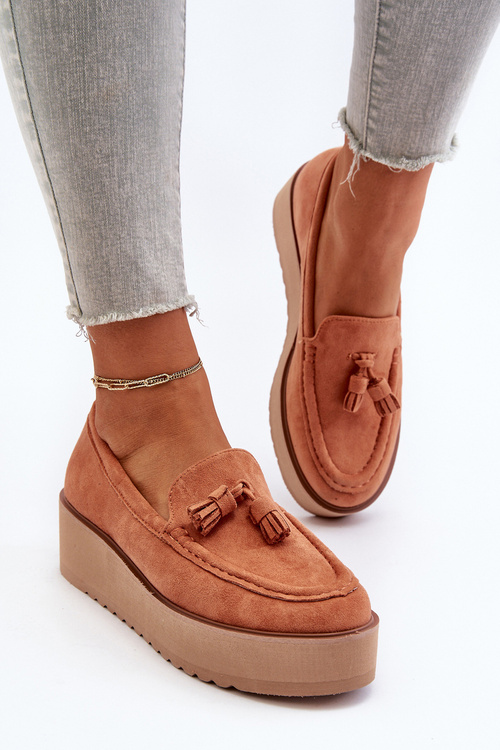 Women's Platform Moccasins with Fringes Orange Mialani