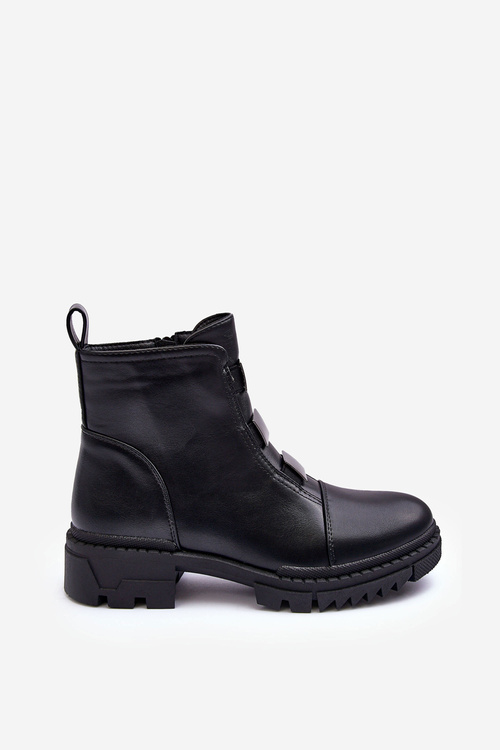 Leather Boots On Flat Heel Black Azulenn