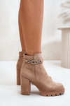 Women's Heeled Boots Eco Suede With Decorative Strap Beige Maivone