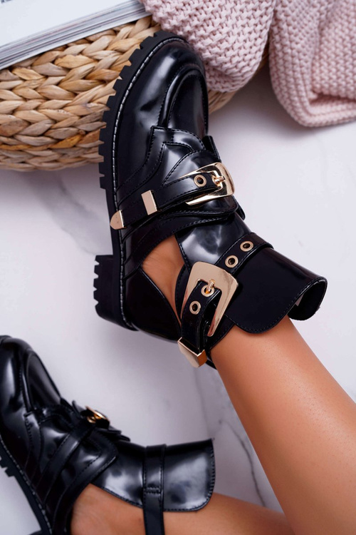 Lu Boo Black Lacquered Rock Girl Cutout Boots