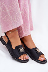 Elegant Women's Sandals On Flat Heel With Decoration S.Barski KV51-082 Black
