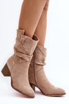 Women's Insulated Boots with Ruched Shaft on Stiletto Heel Beige Shavy