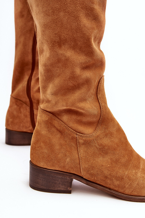 Women's Suede Over-the-Knee Flat Heel Boots Camel Hewanella