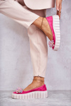 Suede Ballerinas On A Platform With A Ornament Fuchsia Ladette