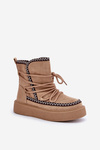 Women's Snow Boots With Embroidery On Platform Brown Naleris