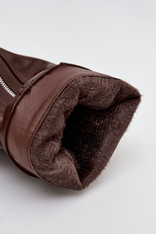 Women's Boots with Turned-up Shaft Buckle and Silver Zipper Insulated Brown Bressa