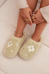 Furry slippers with flowers pistachio Selinne
