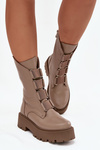 Women's ankle boots made of genuine leather on platform Zazoo 3795 beige